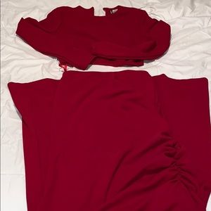 Red two piece prom dress